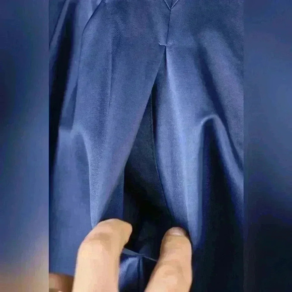 ROBERT RODRIGUEZ Navy Blue Cotton Poly Satin Shift  Pleat Fitted Dress 4US Small - Picture 5 of 10